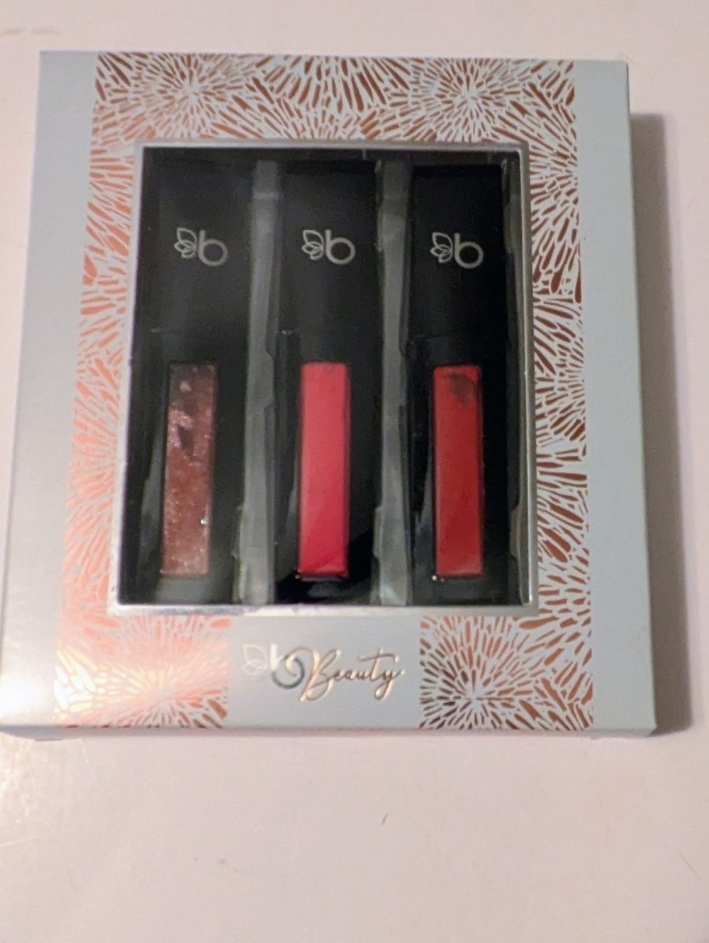Lipstick Lipgloss Trio Pink Red Shimmery Rose Shades bBeauty NWT